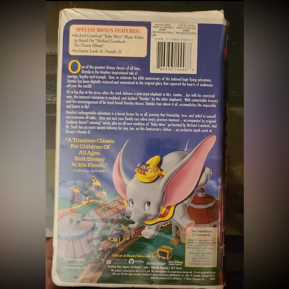 60th anniversary Disney dumbo VHS movie. 2001 edition - Picture 2 of 2